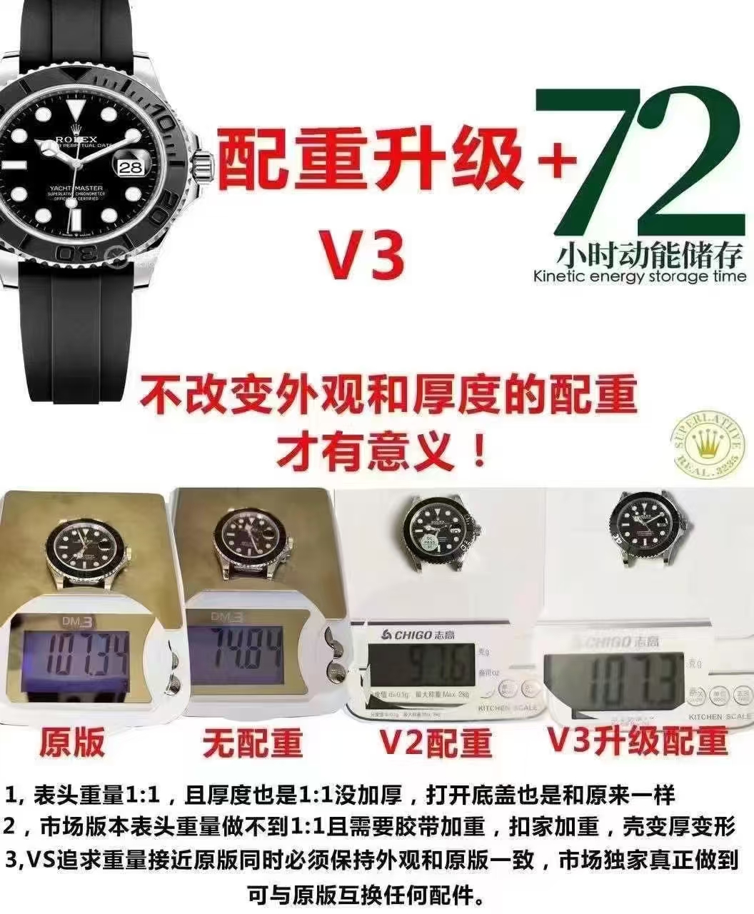 VS廠勞力士白金游艇226659 V3配重版精細(xì)測(cè)評(píng)(重量148克)-復(fù)刻表